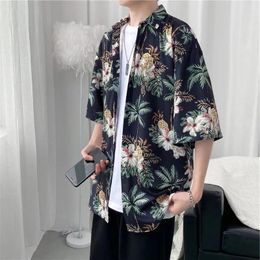 Men's Casual Shirts 2024 Men Summer Fashion Hawaii Beach Shirt Mens Short Sleeve Print Male Vintage Floral Loose Blouses Clothing H737