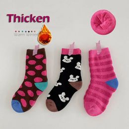 Children's Socks Winter Socks Girls Warm and Cosy Thick Cotton Striped Socks Kids Baby Cute Bunny Sock 3 Pairs fancy packaging 231225