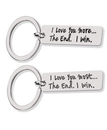 Custom Couple Jewellery Keychain LOVE YOU MORE THE END I WIN Stainless Steel Charm Keyring Valentines Day Gift Husband Wife Gift2573612