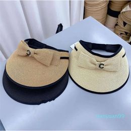 Visors Luxury Ladies Summer Fashion Brand Design Letter Embroidery Bowknot Printed Empty Adjustable Hat with Summer Leisure Outdoor Sports Sunshade Sun Hat