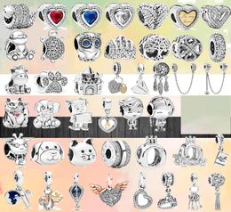 925 Silver Fit Charm 925 Bracelet Silver Color Lucky Cat Safety Chain Dog Paw Crown Owl Love charms set Pendant DIY Fine Beads Jewelry9843082