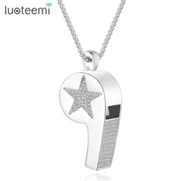 Pendant Necklaces LUOTEEMI Trendy White Gold Colour Whistle Necklace For Women Top Quality CZ Crystal Stars Shaped Jewellery Gift3167