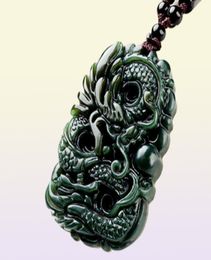 Pure natural hand carved jade dragon China Hetian jade pendant auspicious dragon Necklace C58840682