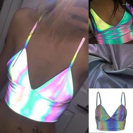 Women's Tanks Fashion Women Sleeveless Laser Reflective Cropped Top Night Clubwear V Neck Tops Party Sexy Bralette Vest Camis Bras