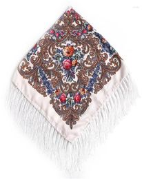 Scarves 90 90cm Russian National Scarf For Women Flower Cotton Print Shawl Bandana Handkerchief Lady Fringed Foulard Hijab8960587