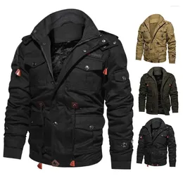 Men's Jackets Men Winter Jacket With Multiple Pockets Zipper & Button Closure Thickened Plush Inner Oversize Tactical Cotton Coats Windproof