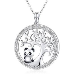 Cute Panda Crystal Bridal Necklace Vintage Female Tree Of Life Pendant Rose Gold Silver Color Chain Necklaces For Women234B