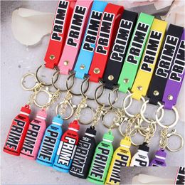 Party Favour Keychains Lanyards Prime Drink Rubber Keychain Cute Bottle Key Chains Ornament Car Bag Pendant Keyring Z0033 Drop Delive Dhmax