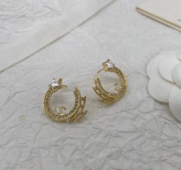 2024 Luxury quality charm half round drop earring with start shape and sparkly diamond in 18k gold plated have stamp box PS3685A