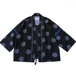 Men's Jackets Japanese Retro Spring/summer Embroidery Coats Loose Cotton Linen Half Sleeve Coloured Woven Polka Dot Robe Jacket