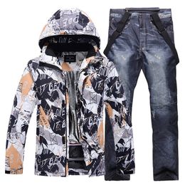 Men's Warm Colourful Ski Suit Snowboarding Clothing Winter Jackets Pants for Male Waterproof Wear Snow Costumes Fashion-30 231220