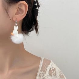 Dangle Earrings White Plush Drop Fashion Year Gifts Carrot Animal Lightweight Ladies