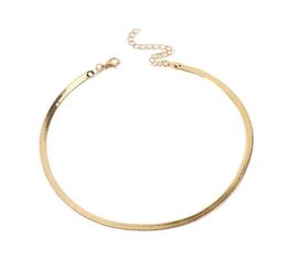 2020 Gold/Silver Plated Adjustable 5MM Flat Chain Herringbone Choker Necklace Simple Dainty Jewelry for Women 15" Chocker1594814