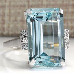 Fashion Exaggeration Square Large Rings Inlay Blue Zircon Jewelry Women's Cocktail Party Unusual Accessories Gifts233P