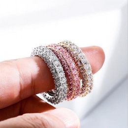 Ins Top Sell Wedding Rings Hip Hop Luxury Jewelry 14KT White Gold Fill 3 Rows 5A Cubic Zircon CZ Diamond Gemstones Women Engagemen316Z