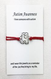 Charm Bracelets Awareness Autism Charms Cuff Multilayer Red Wax Rope Antique Silver Plated Women Men Unisex With Card Bracelet Jew5318396