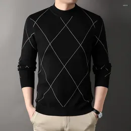 Men's Sweaters Autumn And Winter Rhombus Line Bottoming Shirt Knitted Pullover Fashion Simple Leisure Half Turtleneck Sweater