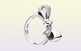 925 Sterling Silver Brilliant Bow Ring Set Original Box for Women Wedding CZ Diamond bowknot Ring3865297