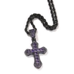 Blue Zircon Cross Necklace Hip Hop Fashion Heavy Industry Diamond Studded Versatile Sweater Chain