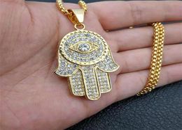 New Bling Trendy Gold Hamsa Hand Of Fatima Pendant Necklace For Women Men Fashion Turkish Jewelry drop Whole5794065