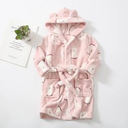 Baby Girls Clothes Winter Flannel Robes for Kids Teen Girls Bathrobe for 2-12 Y Children Pyjamas Robes Pink Blue Navy Bath Towel 231225