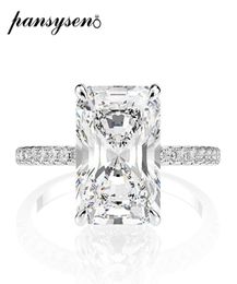 PANSYSEN Real 925 Sterling Silver Emerald Cut Created Moissanite Diamond Wedding Rings for Women Luxury Proposal Engagement Ring C5879034