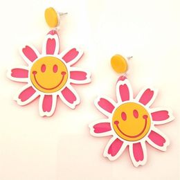 New cute smiley flower big Dangle earrings for women in 3 Colours clear acrylic drop earrings fashion Jewellery accessories304K