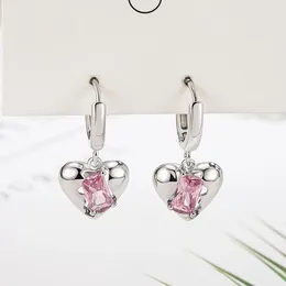 Stud Earrings Sterling Silver Color Pink Zircon Heart Ear-Buckles Women's Fashion Jewelry