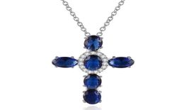 Hip Hop Vine Jewellery Cross Pendant 18K White Gold Fill Oval Cut Sapphire CZ Diamond Jesus Women Wedding Clavicle Necklace Gift5407985