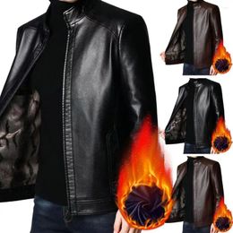 Men's Jackets Men Jacket Windproof Faux Leather Motorcycle With Plush Heat Retention Stand Collar For Mid-aged