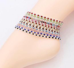 12pcslot 12colors Silver Plated Fresh Full Clear Colorful Rhinestone Czech Crystal Circle Spring Anklets Body Jewelry9059883