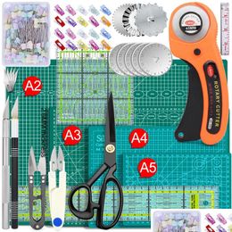 Cutting Mat Wholesale Cutting Mat Rotary Cutters Set With Work Rer Carving Knife Kit For Fabric Paper Leather Crop Sewing Scissors And Dh69L