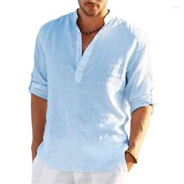 Men's Casual Shirts 2023 Summer Cotton Linen Shirt Blouse Loose Top Long Sleeve Formal Social Harajuku Man Clothing