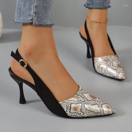 Sandals 2024 British Wind High -heeled Women Fashion Snake Pattern Shoes Heel Summer Spring