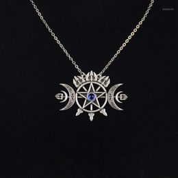 Pendant Necklaces Triple Crescent Moon With Pentagram Necklace Sigil Of Spirit Pagan Jewellery Wiccan Gothic Necklace1220F
