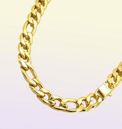 12mm Men Jewellery 18K Gold Plated Figaro Chain Stainless Steel Necklace T and CO Curb Cuban Choker 18 36 Inches Long Waterproof211272849