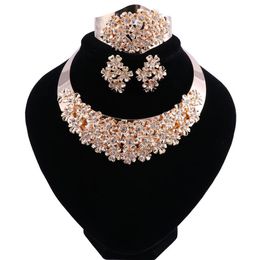 African Beads Jewelry Set Crystal Wedding Flower Necklace Earrings Set For Women Dubai Luxury Bridal Jewelry Sets283K