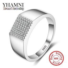 YHAMNI Original Real Solid 925 Sterling Silver Ring Luxury CZ Diamond Man Wedding Jewelry Rings Engagement MJZ025293P