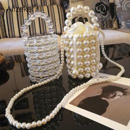 Bags Big Pearl Bucket Bag Women Chic Handmade Clear Beading Evening Clutch Purses and Handbags Ladies Messenger Bags Dinner