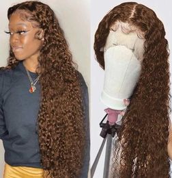 13X4 Curly Lace Front Wigs For Women Brazilian Hair HD Lace Deep Wave Frontal Wig Chocolate Brown Coloured Synthetic5974083