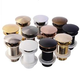 Drains Drains Bathroom Sink Push Down Pop Up Stopper Drain in Brushed Gold Matt Black White Rose Gold Gold Chrome Washbasin Accessoires 2