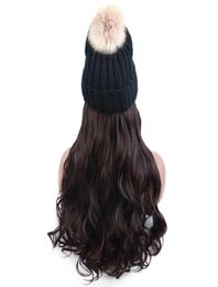 BeanieSkull Caps Skiing Winter Hats Hair Wig Beanie Attached Hat For Girl Hang Out Natural Cotton Made Ladies Knitted HatBeanieS3296268