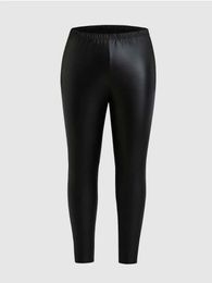 Finjani Plus Size Solid Elastic Waist Leggings For Women Summer Black Anti Legging 231225