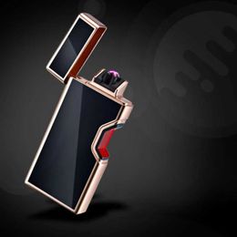 Metal Laser Induction Dual Arc USB Windproof Lighter Creative Touch Ignition Charging Lighter Men's Smoking Tools High end Gift