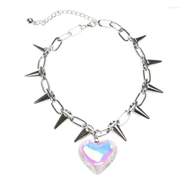 Chains Dainty Crystal Heart Pendant Necklace Big-Love Choker Chain Y2k Rock Jewelry-Decor