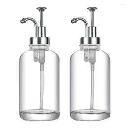 Liquid Soap Dispenser Leak Proof Syrup Pump Coffee Glass Bottle Set With Labels For Home Restaurant 17oz Bar