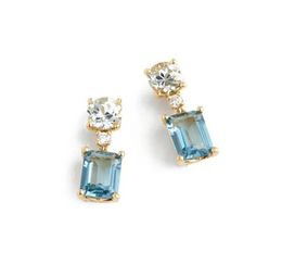 Geometric Fashion Jewelry White Round Light Blue Square Cubic Zirconia Cz Drop Charm Earrings 925 Sterling Silver for Women8917878