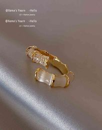 2022 Design Opals Bamboo Shape Gold Adjustable Open Rings Korean Fashion Jewellery Party Luxury Accessory for Woman Girls Gift7743421