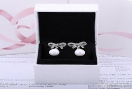 White Natural pearls Pendant Dangle EARRING Original Box Set for 925 Sterling Silver bowknot Chandelier Earrings for Women6729774