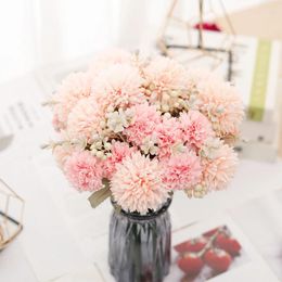 Decorative Flowers Artificial Dandelion Flower Ball Chrysanthemum Silk White Fake Living Room Home Wedding Decoration DIY Potted Arrangement